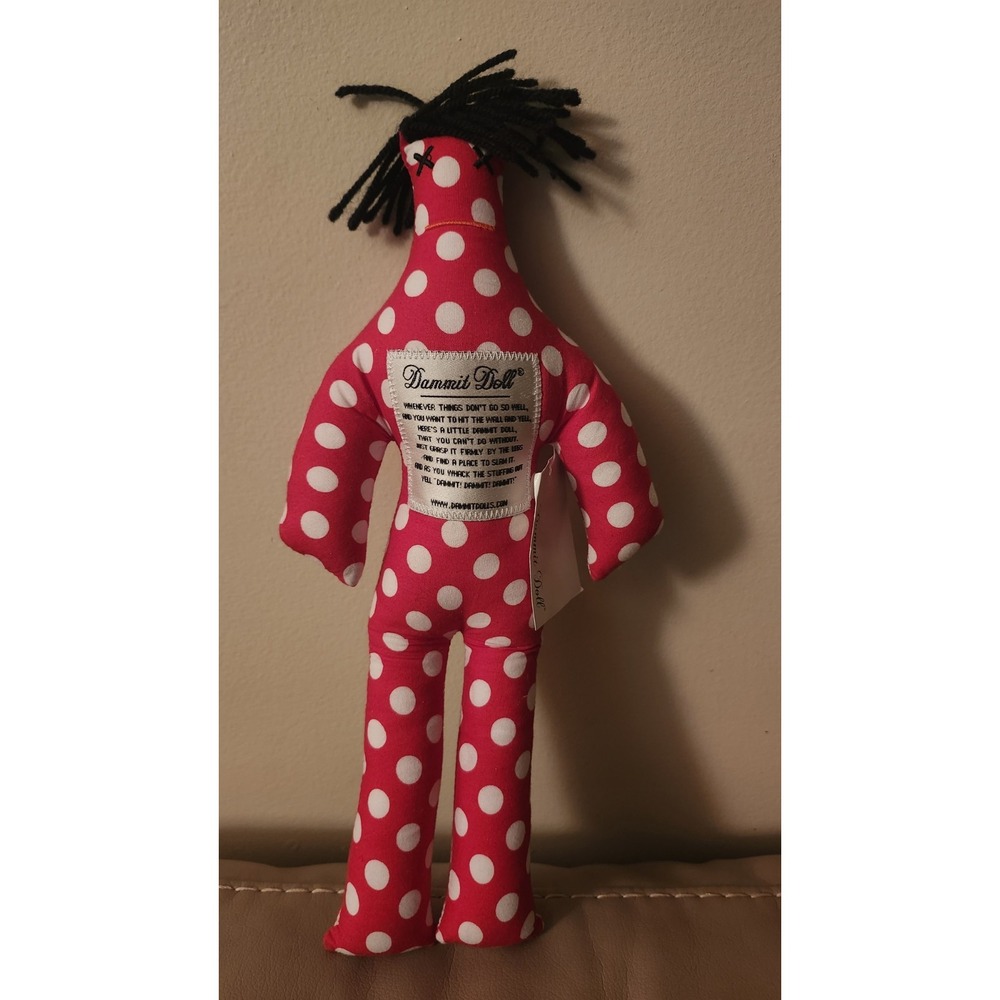 Dammit Doll 12" Plush Stress‎ Reliever/Voodoo Doll Red  W/ White Dots Black Hair